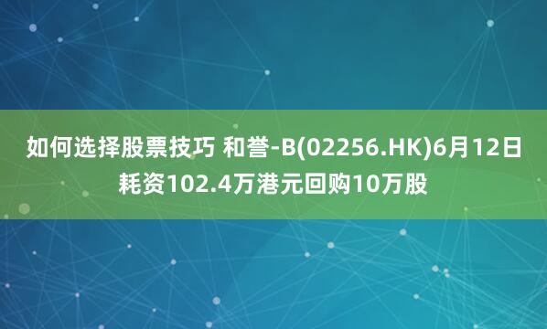 如何选择股票技巧 和誉-B(02256.HK)6月12日耗资102.4万港元回购10万股